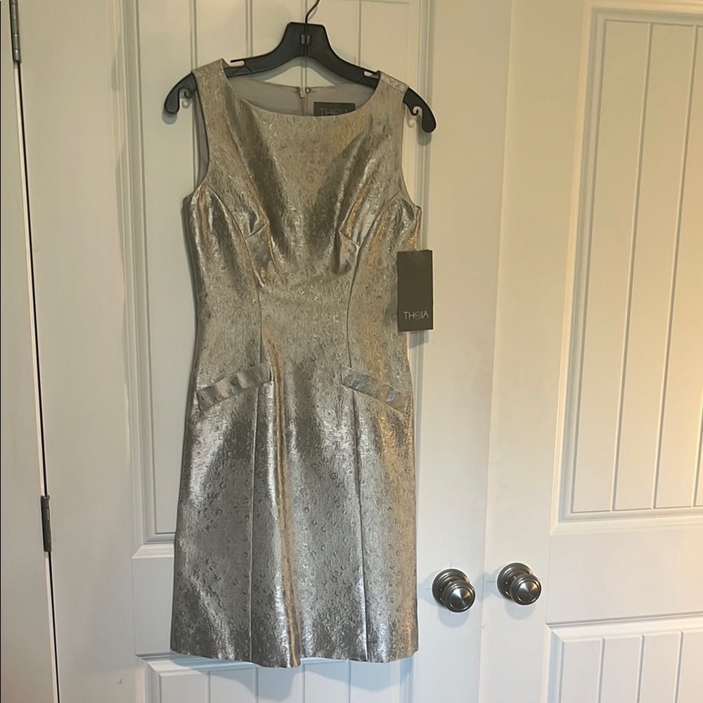 Theia Silver Sleeveless Dress